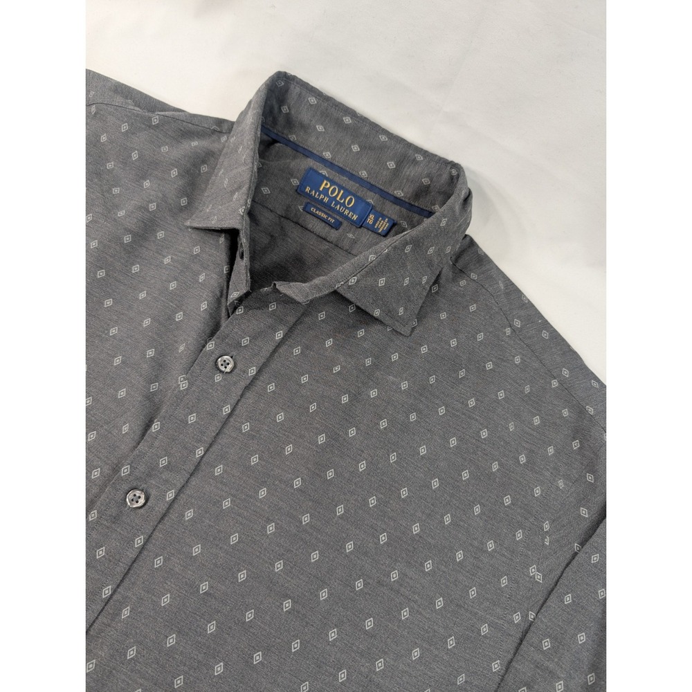 Polo Ralph Lauren Men's Charcoal Diamond Print Button Down Shirt Size XL